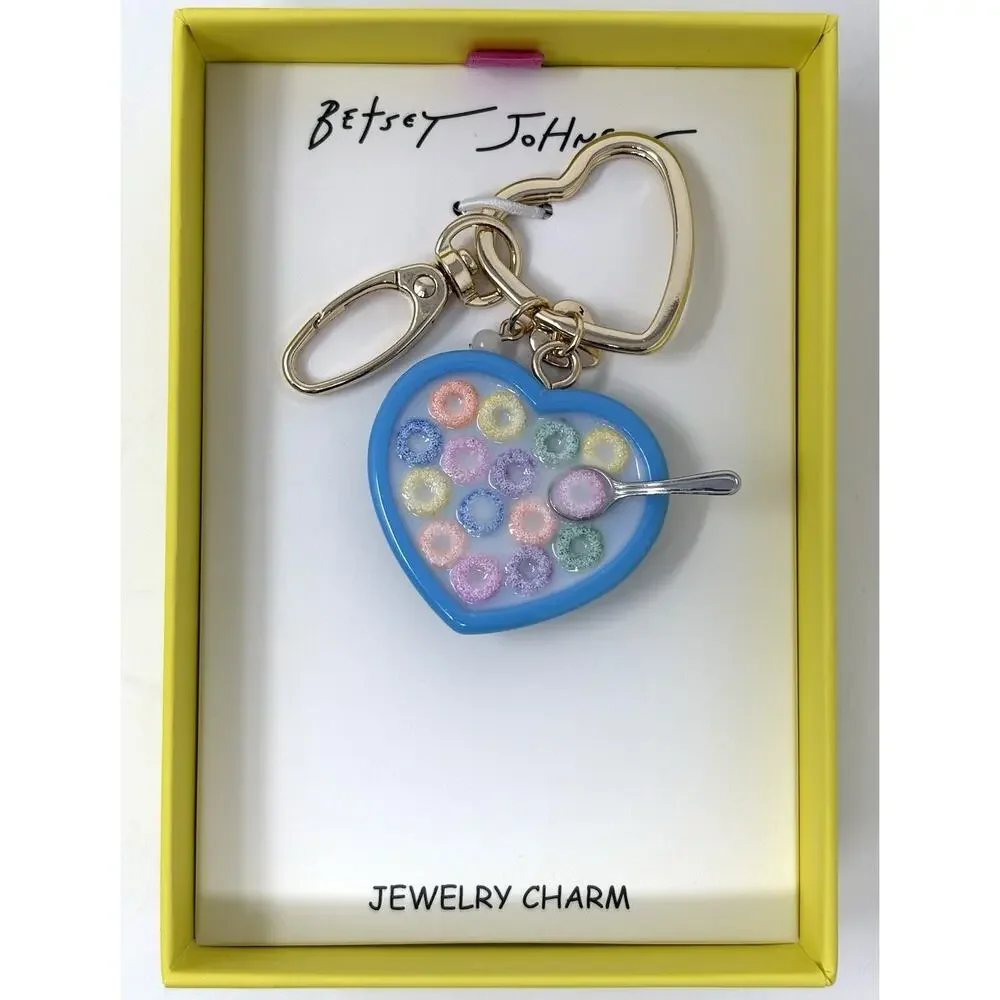 Betsey Johnson Cereal Bowl Key Fob Chain Ring Bag Charm Keyring Keychain 4” NWT